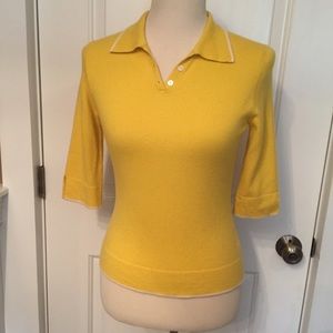 TSE SWEATER CASHMERE YELLOW WHITE ACCENT POLO COLLAR BUTTONS Size S